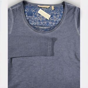 Soft Surroundings Top Women's S Blue Floral Mixed Media Long Sleeve